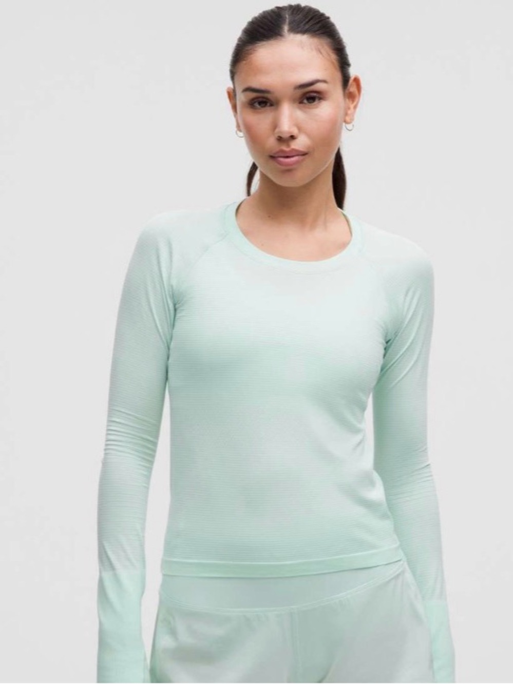Long-Sleeve Mint Crew Neck Women's Top
